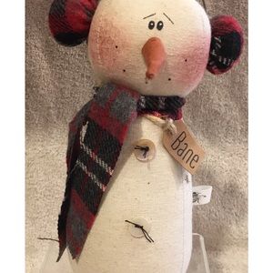 Bane The Snowman Honey & Me Fabric/Plaid Earmuffs/Scarf 8 1/2”h